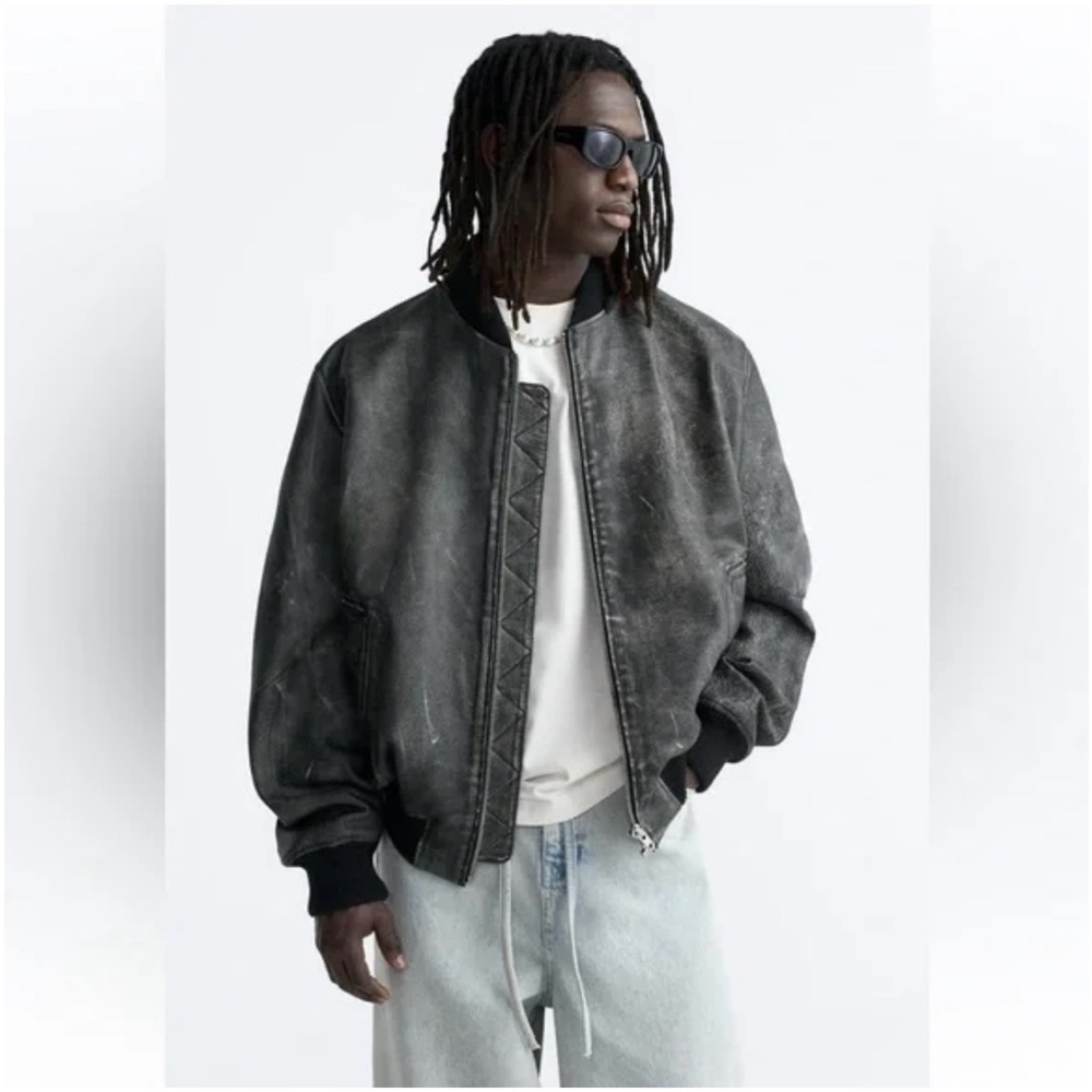 Zara Mens Vintage style distressed leather jacket